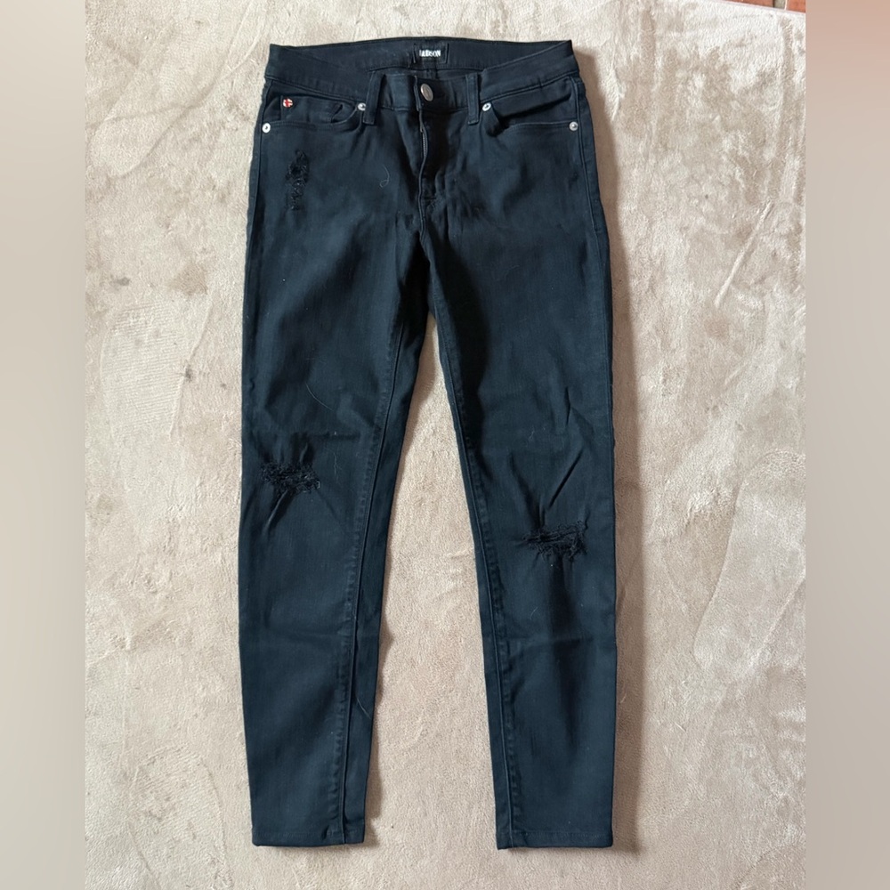 Hudson Jeans Krista Ankle Super Skinny Black Distressed Skinny Jeans